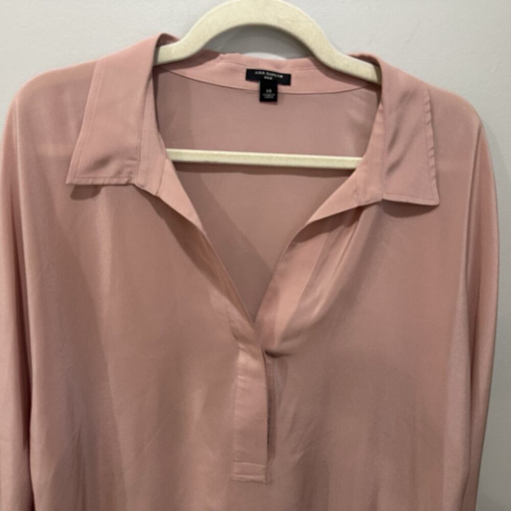 Ann Taylor Pink Mauve 100% Silk Long Sleeve‎ V Neck Blouse Womens Size 14 - Picture 2 of 6